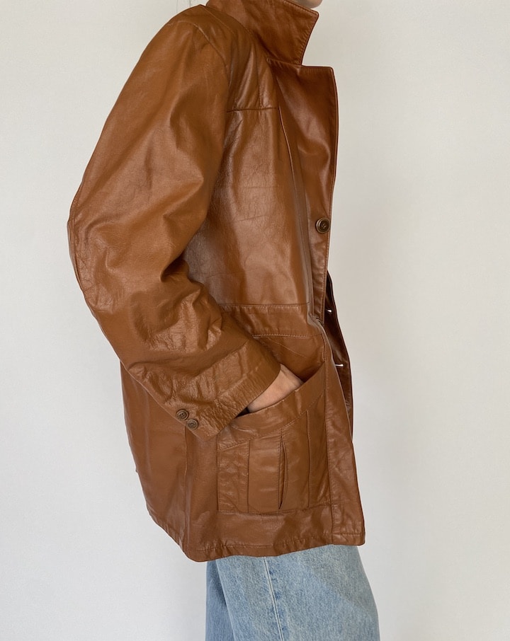 Vintage Brown Oversized Leather Jacket 5285