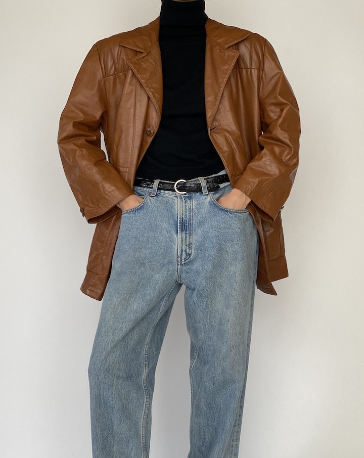 Vintage Brown Oversized Leather Jacket 5285