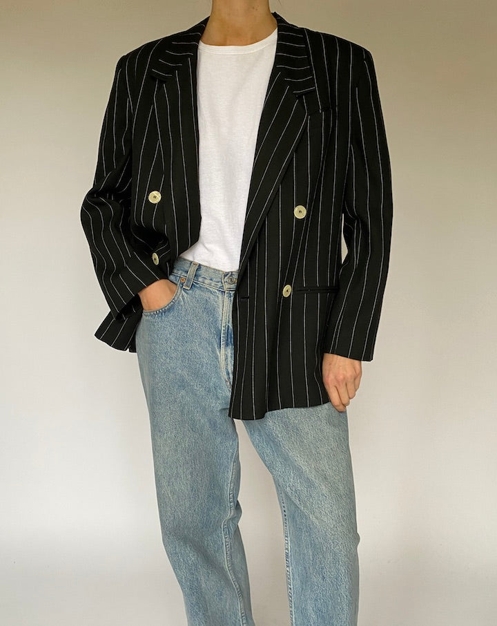 Vintage Black with White Stripes Blazer 4335