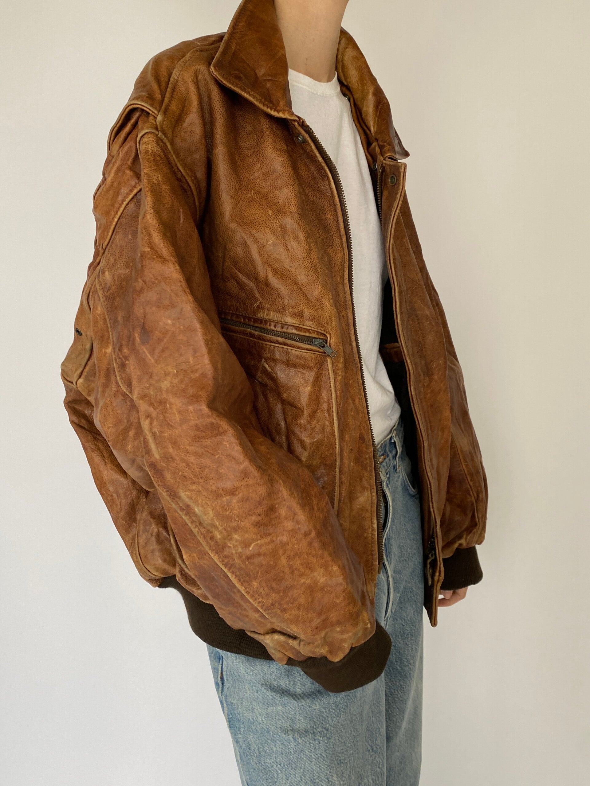 Vintage Oversized Brown Leather Jacket 5425