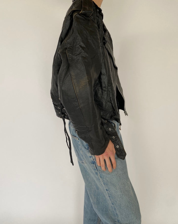 Vintage Black Biker Leather Jacket 5366
