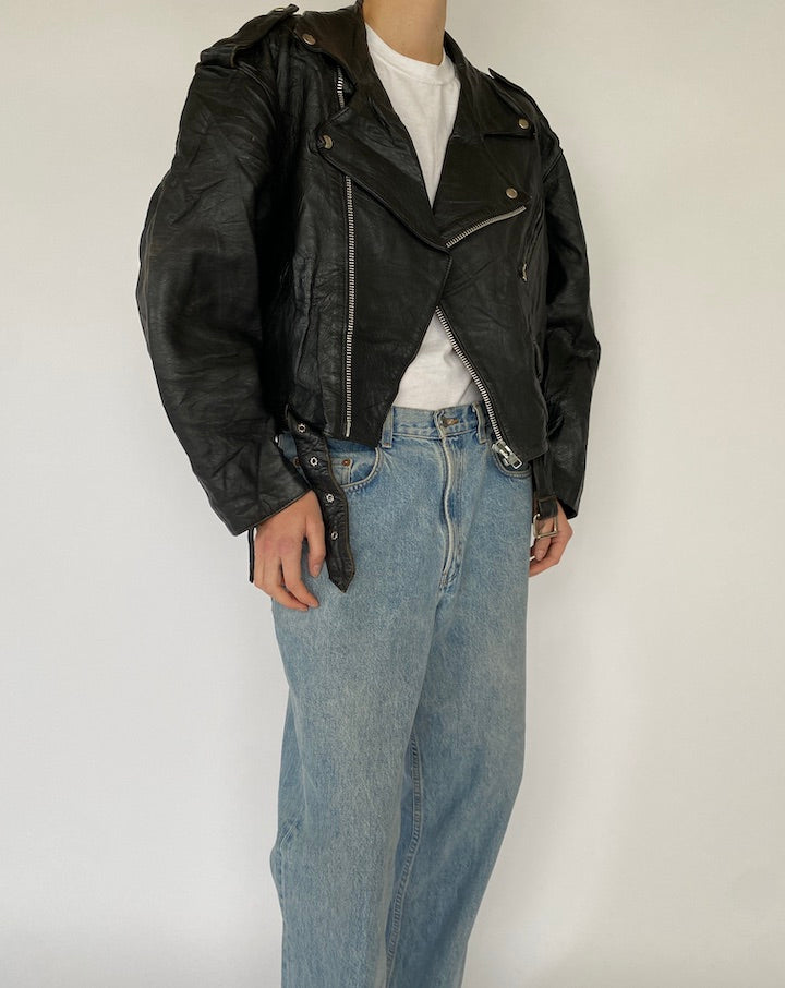 Vintage Black Biker Leather Jacket 5366
