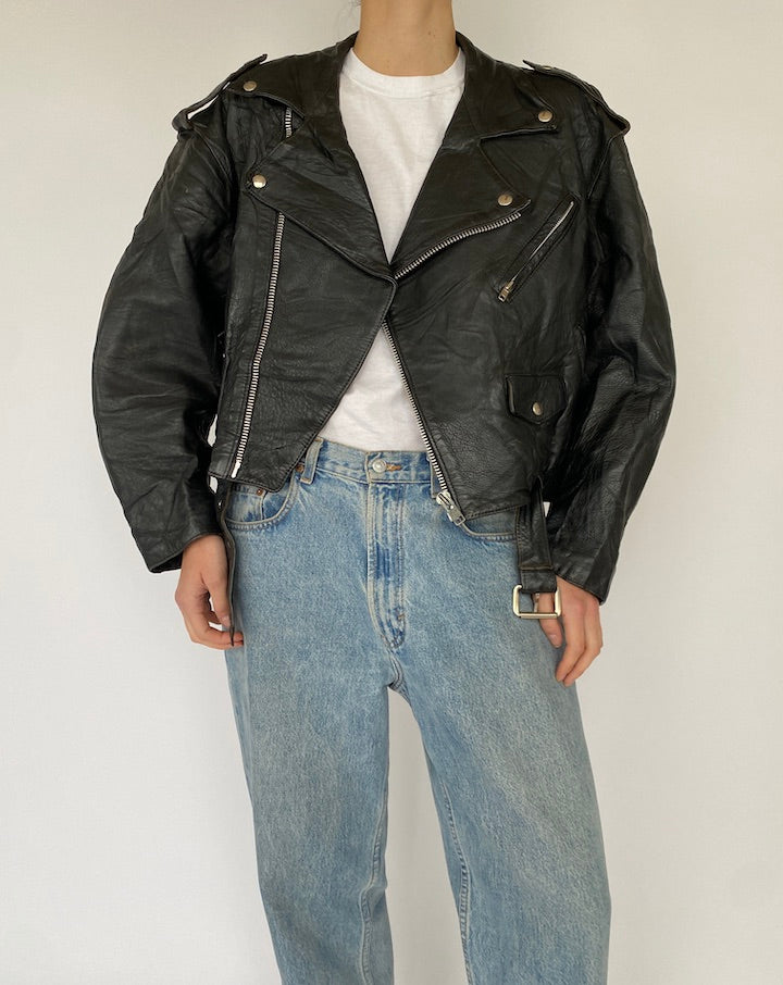 Vintage Black Biker Leather Jacket 5366