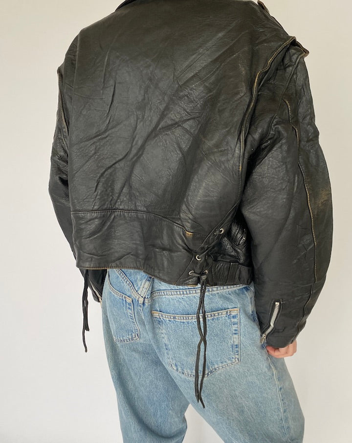 Vintage Black Biker Leather Jacket 5366