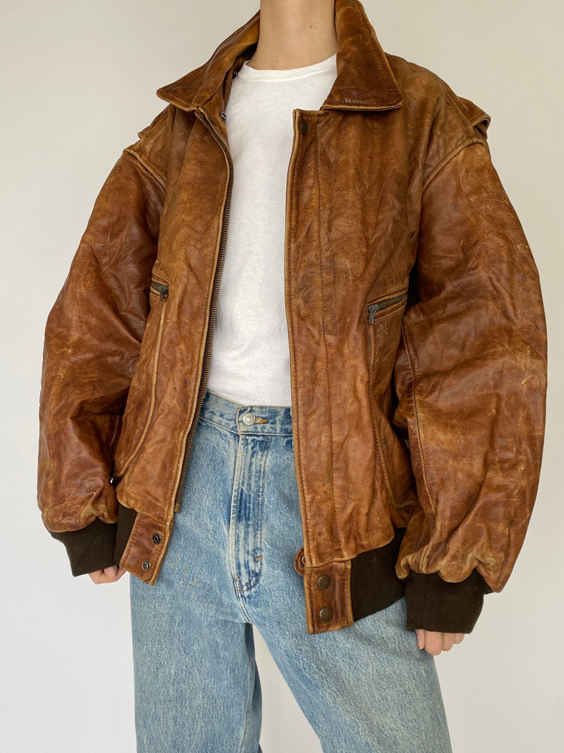 Vintage Oversized Brown Leather Jacket 5425