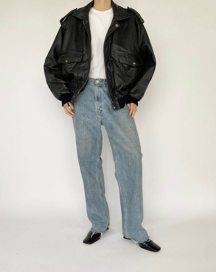 Vintage Black Bomber Leather Jacket 5367