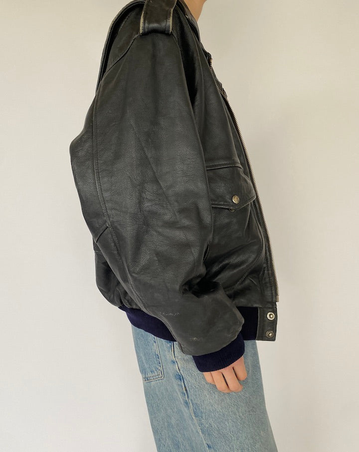 Vintage Black Bomber Leather Jacket 5367