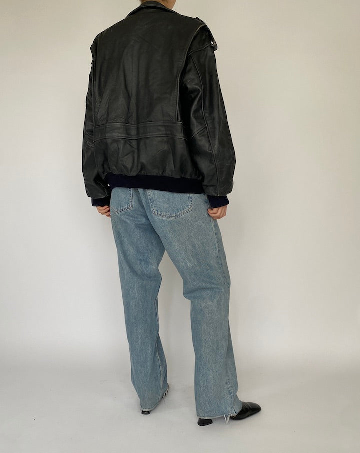Vintage Black Bomber Leather Jacket 5367