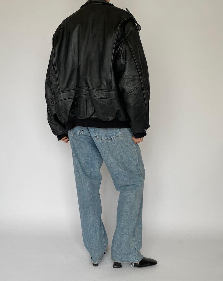 Vintage Oversized Black Leather Jacket 5358