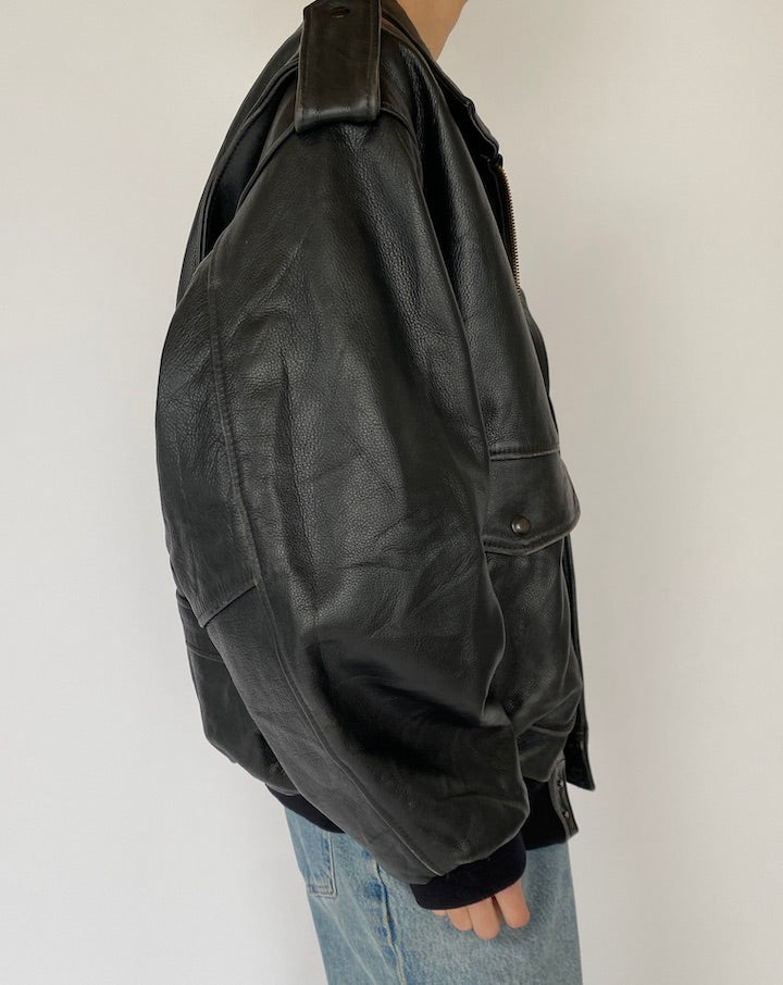 Vintage Oversized Black Leather Jacket 5358
