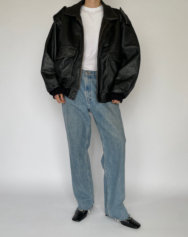 Vintage Oversized Black Leather Jacket 5358