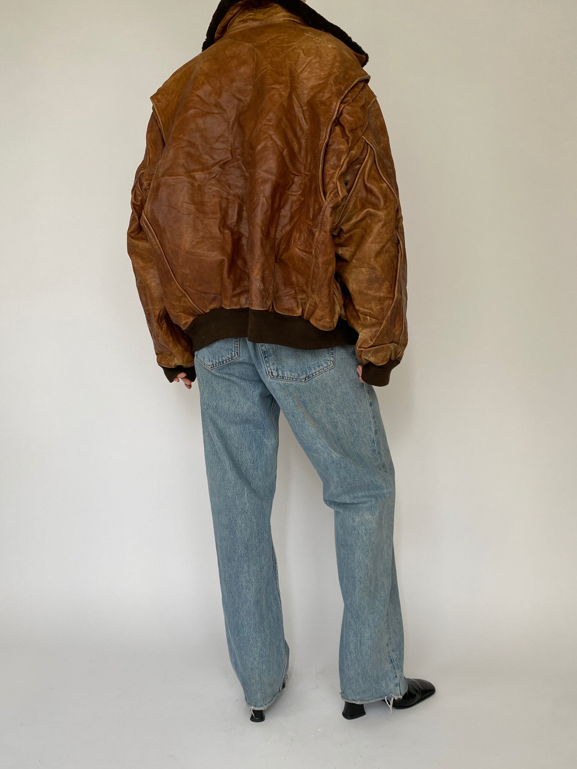 Vintage Oversized Brown Leather Jacket 5425