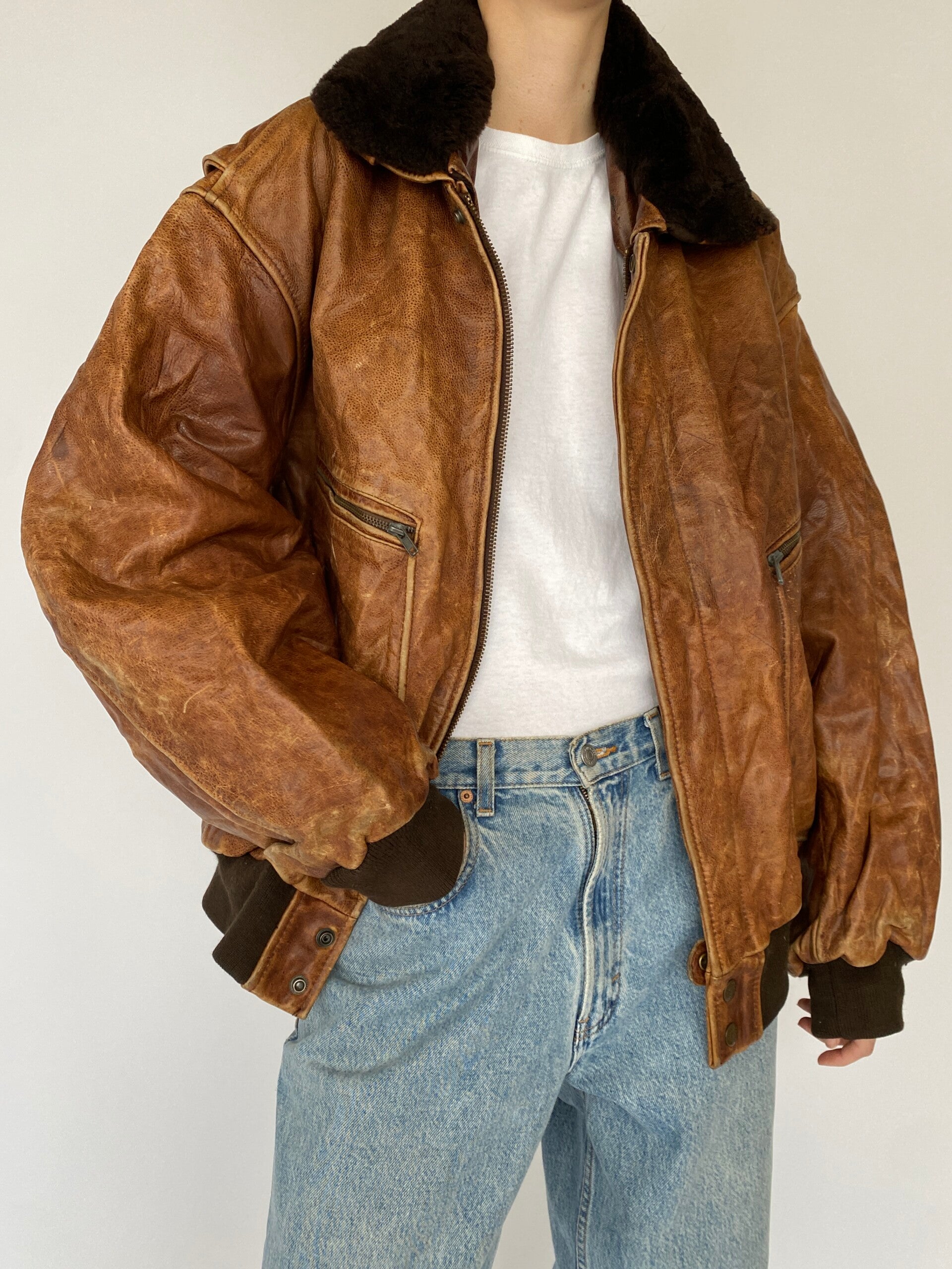 Vintage Oversized Brown Leather Jacket 5425