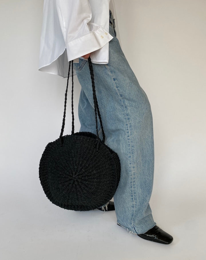 Vintage Black Round Basked Bag 3282