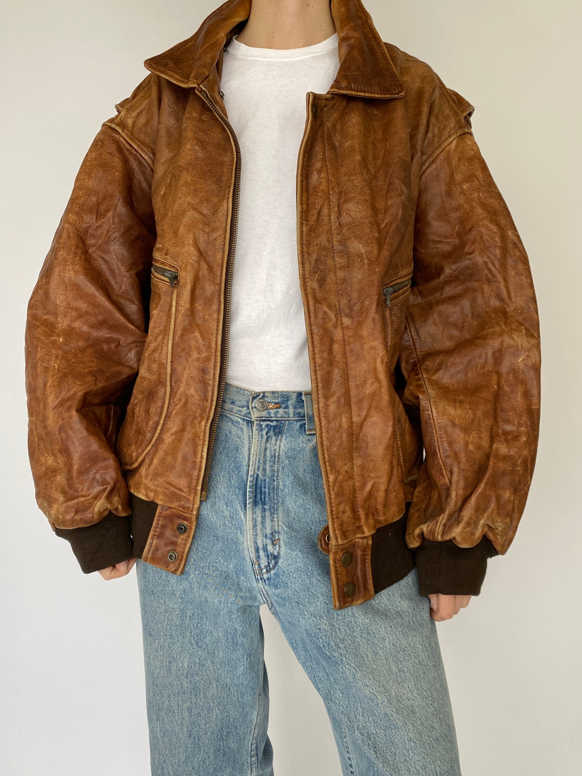 Vintage Oversized Brown Leather Jacket 5425