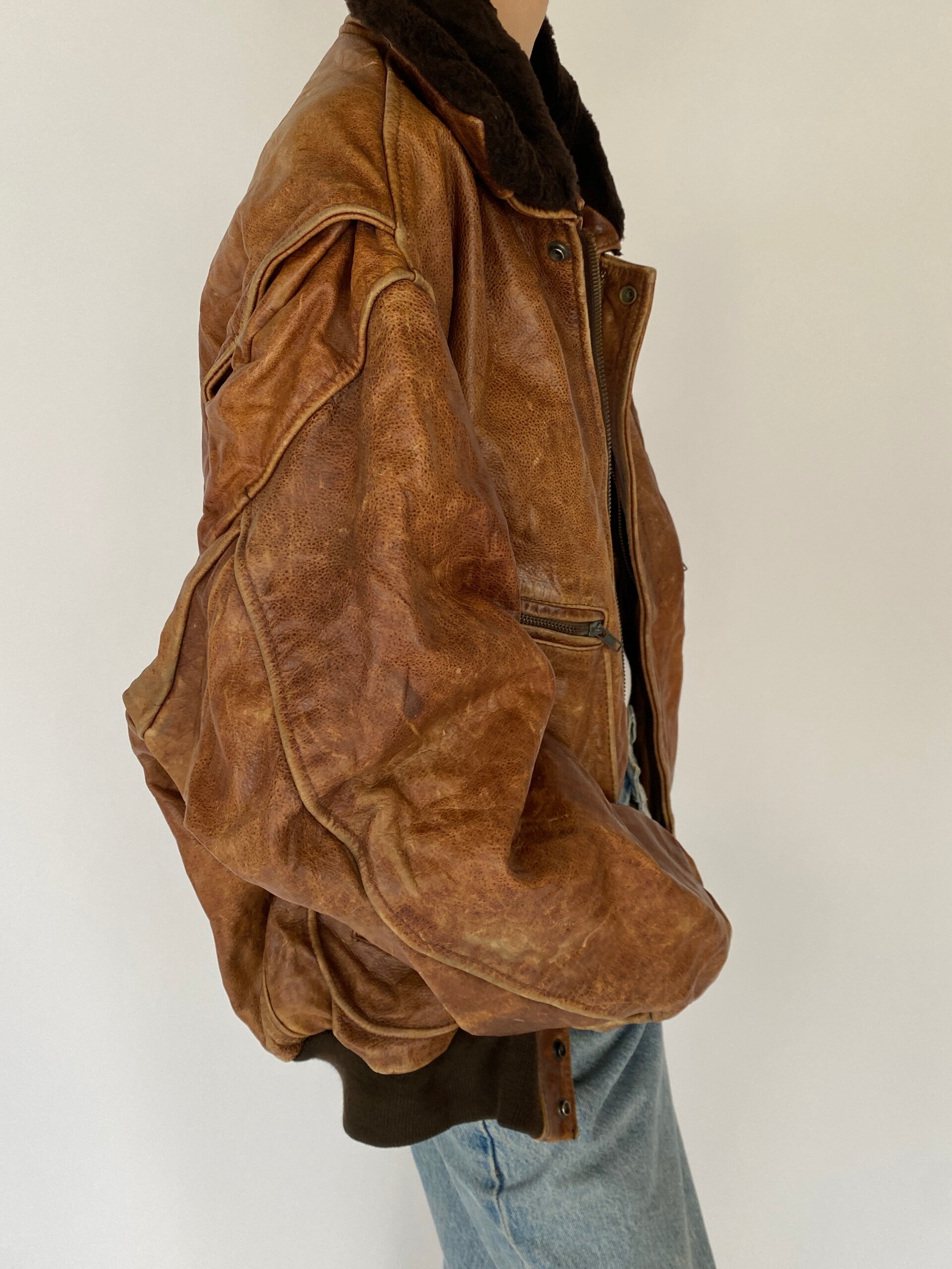 Vintage Oversized Brown Leather Jacket 5425