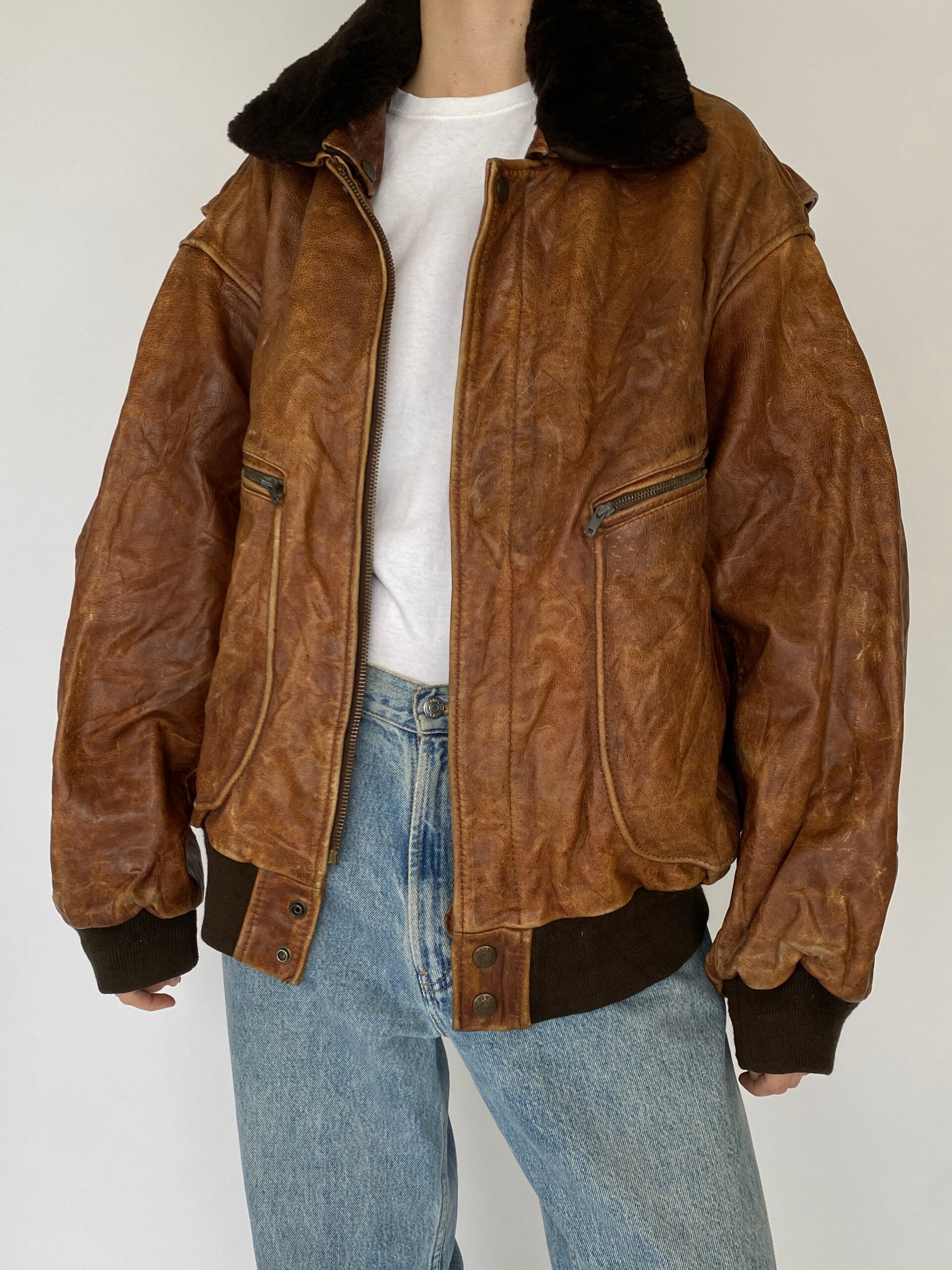 Vintage Oversized Brown Leather Jacket 5425