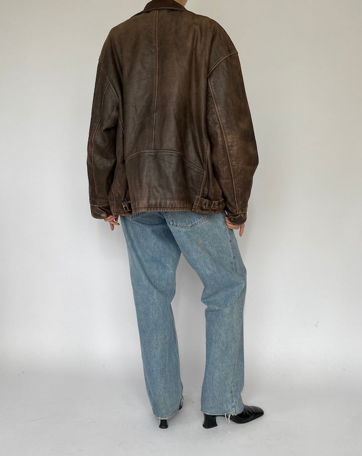 Vintage Brown Oversized Leather Jacket 5480