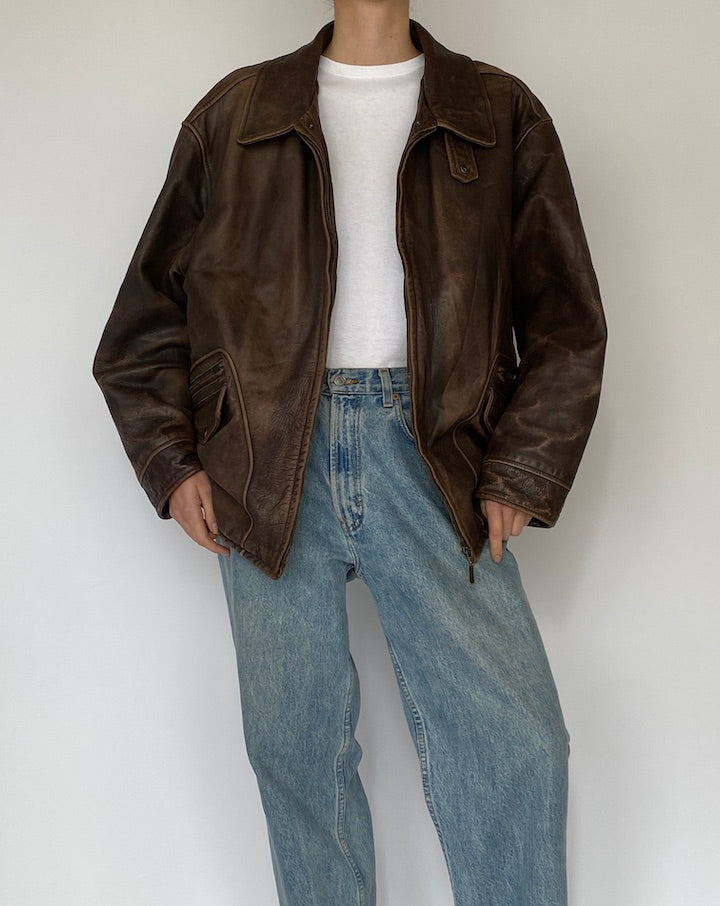 Vintage Brown Oversized Leather Jacket 5480