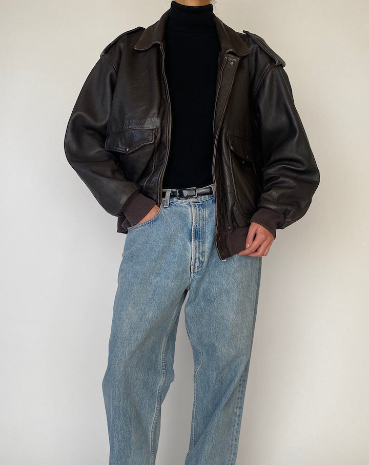 Vintage Oversized Brown Leather Jacket 5104