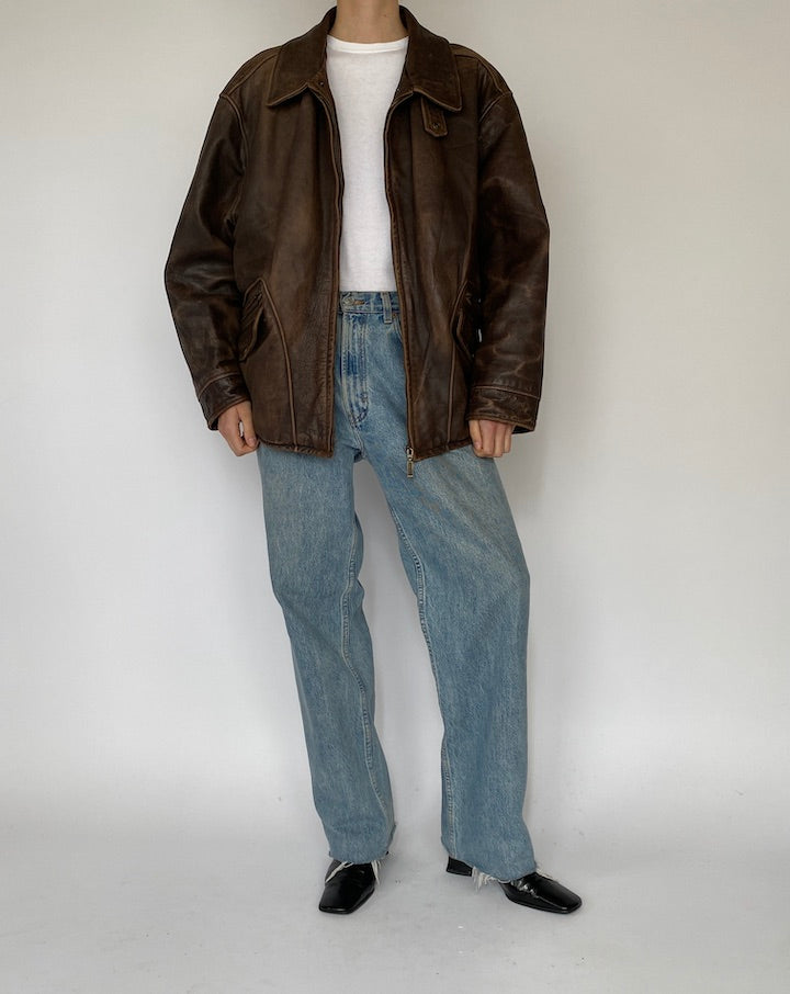 Vintage Brown Oversized Leather Jacket 5480