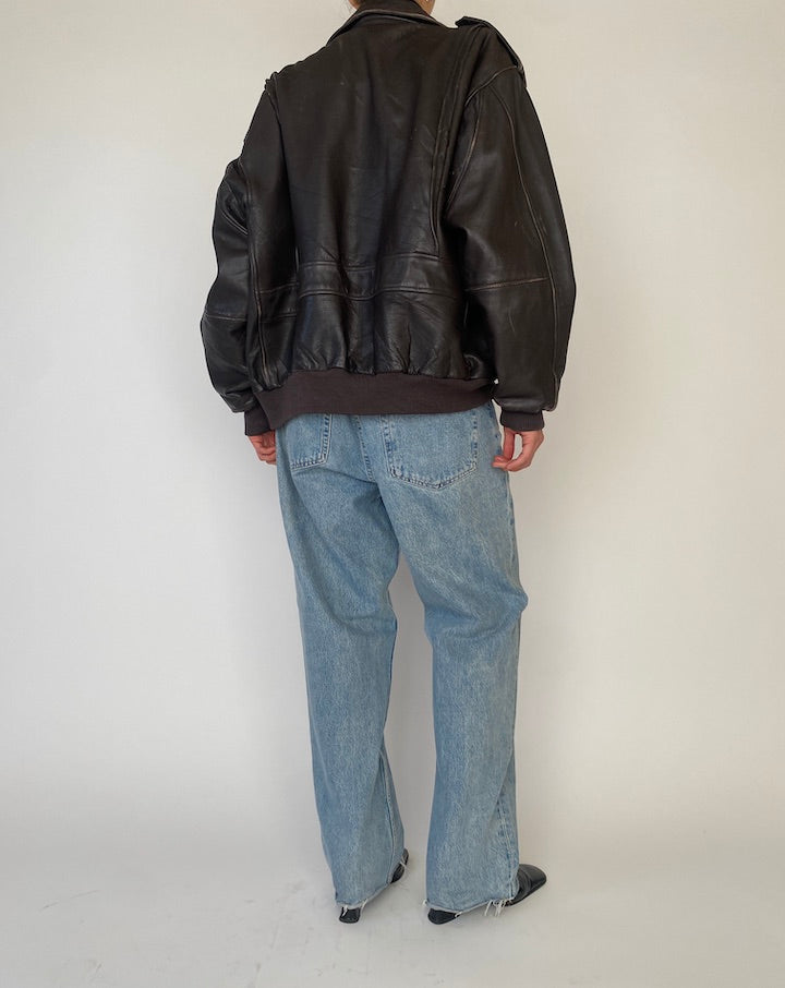 Vintage Oversized Brown Leather Jacket 5104