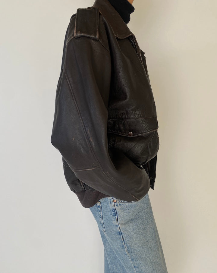 Vintage Oversized Brown Leather Jacket 5104