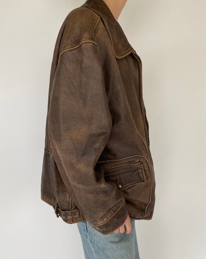 Vintage Brown Oversized Leather Jacket 5480