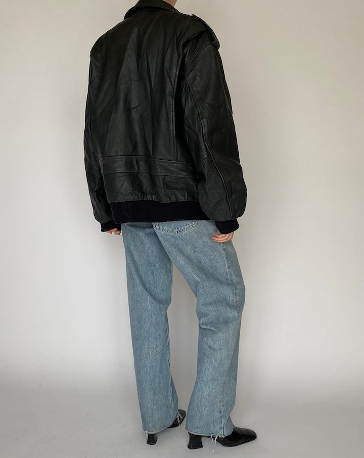 Vintage Black Oversized Leather Jacket 5458