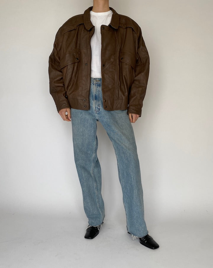 Vintage Brown Oversized Leather Jacket 5468