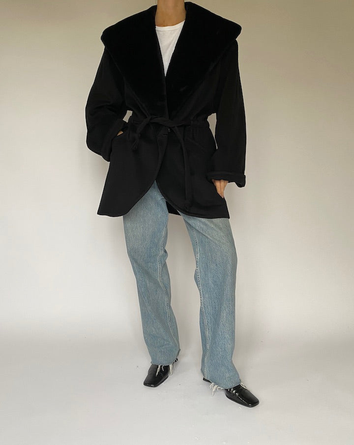 Vintage Wool Blended Coat With a Faux Collar 2965