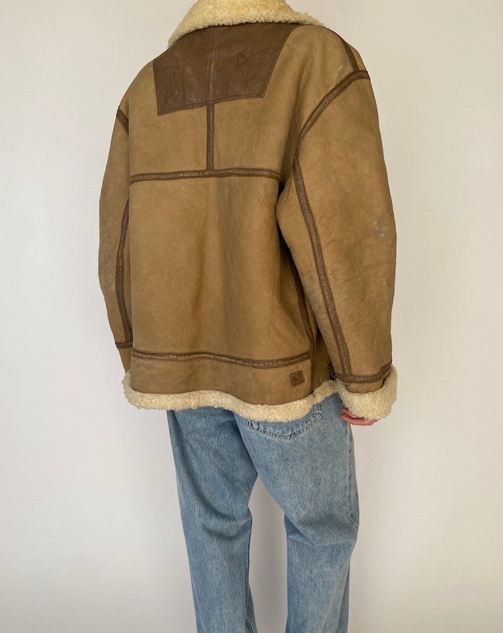 Vintage Beige Shearling Leather Jacket 5262