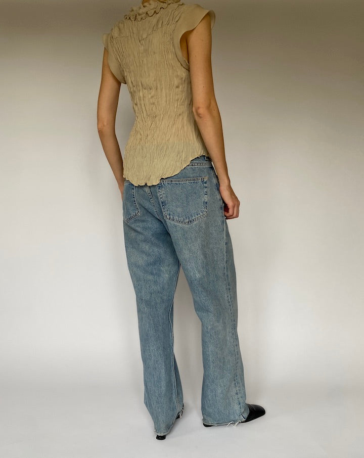 Vintage Beige Wrinkle-Effect Top 5334