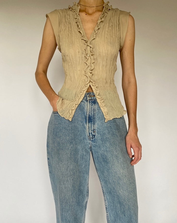 Vintage Beige Wrinkle-Effect Top 5334