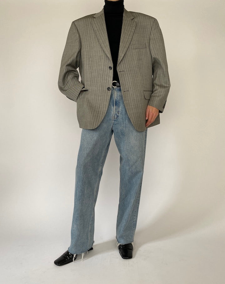 Vintage Oversized Grey Striped Blazer 5294