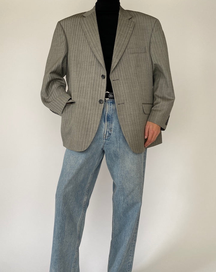 Vintage Oversized Grey Striped Blazer 5294