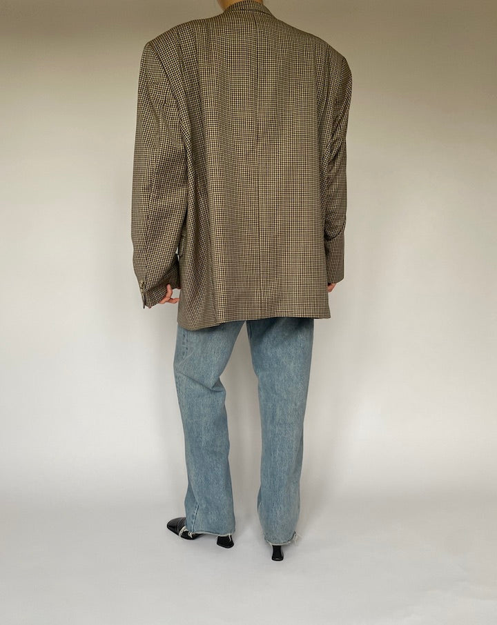 Vintage Brown and Green Checked Wool Blazer 5324