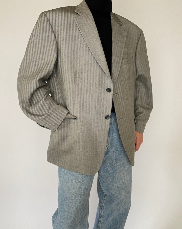 Vintage Oversized Grey Striped Blazer 5294