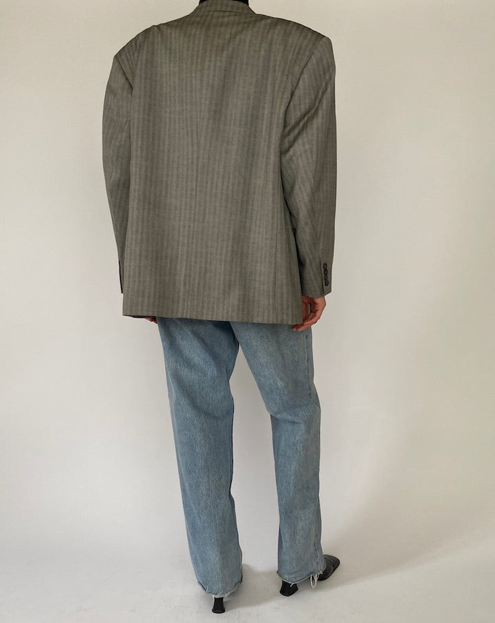 Vintage Oversized Grey Striped Blazer 5294