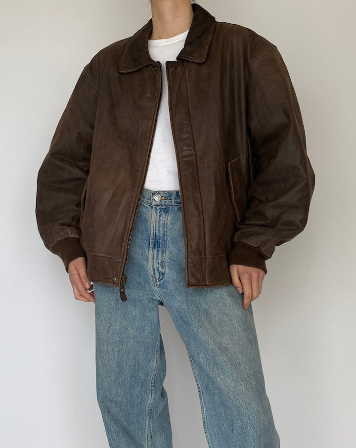 Vintage Oversized Leather Jacket in Brown 5446