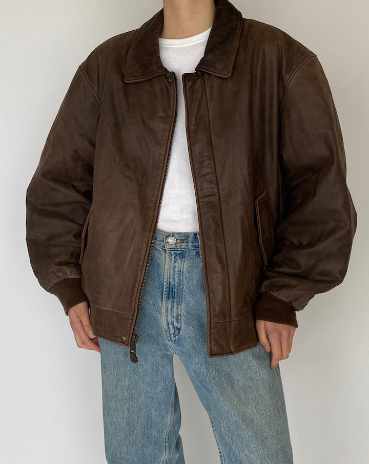 Vintage Oversized Leather Jacket in Brown 5446