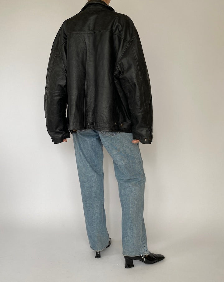 Vintage Oversized Leather Jacket in Black 5476