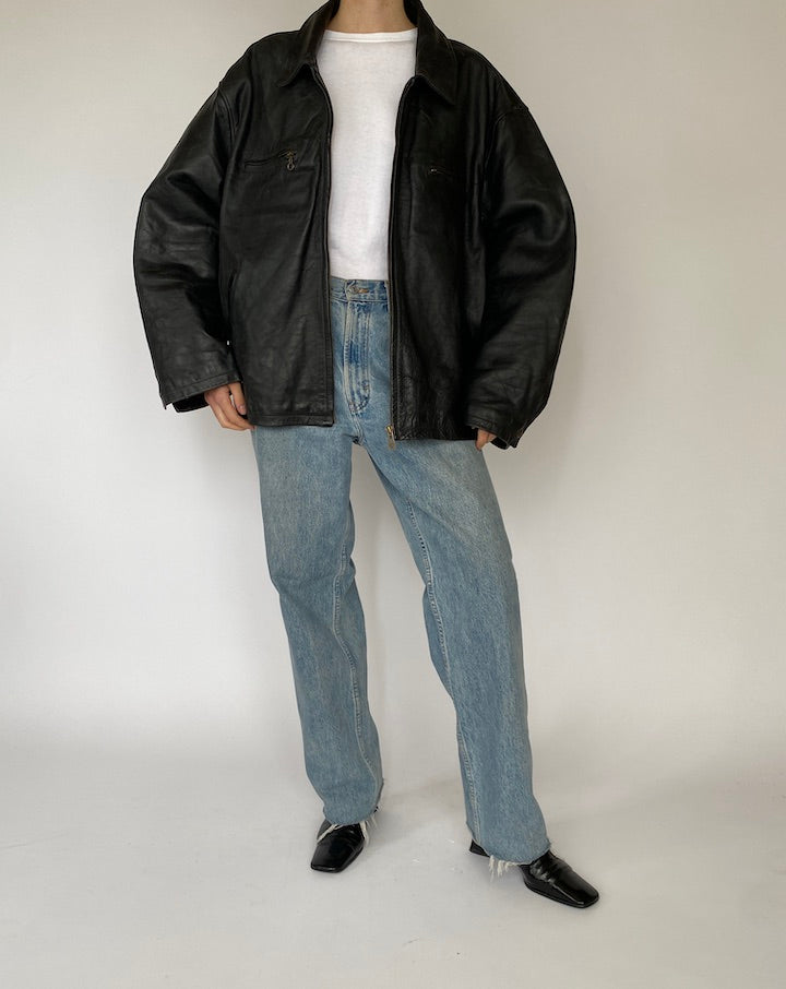 Vintage Oversized Leather Jacket in Black 5476
