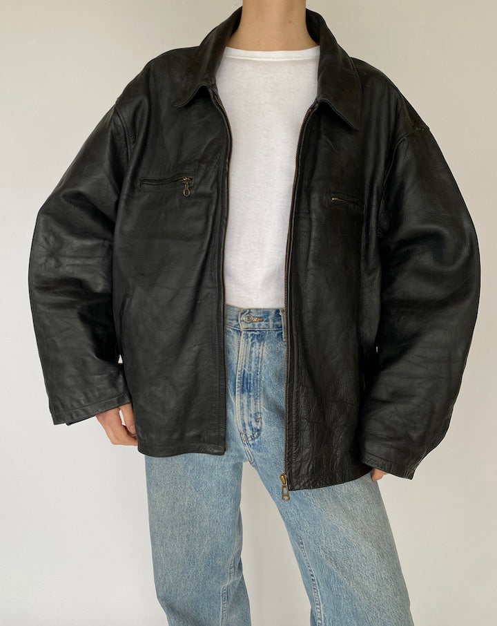 Vintage Oversized Leather Jacket in Black 5476