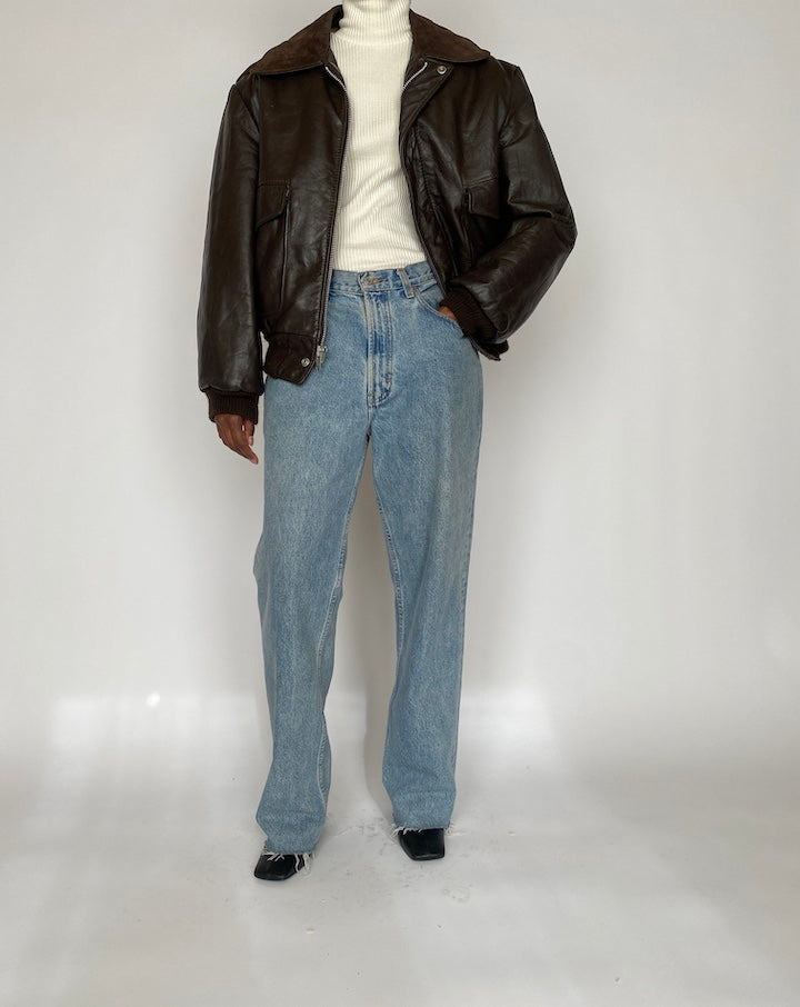 VINTAGE DARK BROWN BOMBER-LIKE LEATHER JACKET 4440