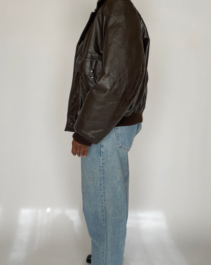 VINTAGE DARK BROWN BOMBER-LIKE LEATHER JACKET 4440