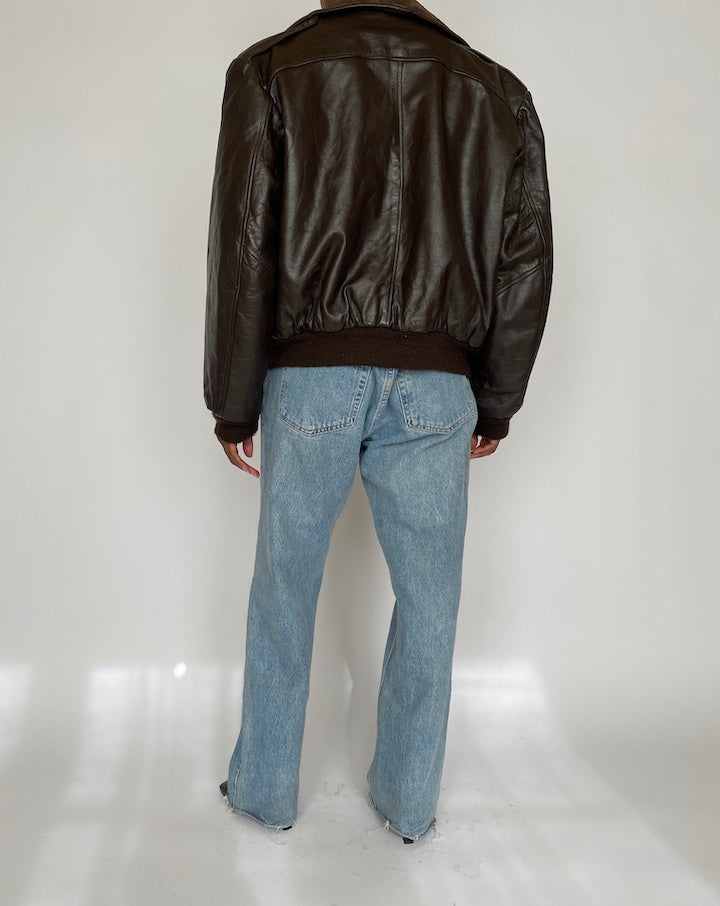 VINTAGE DARK BROWN BOMBER-LIKE LEATHER JACKET 4440