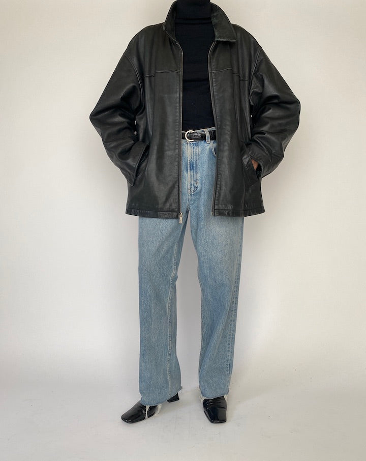 Vintage Oversized Black Leather Jacket 5270