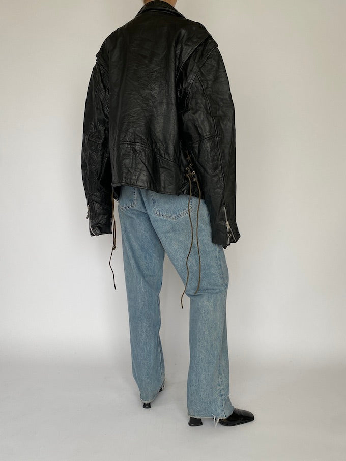 Vintage oversized biker jacket in black 5357