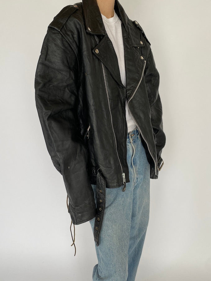 Vintage oversized biker jacket in black 5357